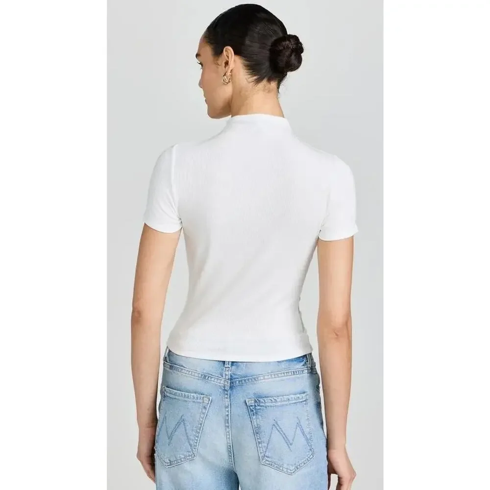 Paige Blanche Top Womens Large White Mock Neck Ribbed Stretch Shirt NWT - Picture 4 of 11